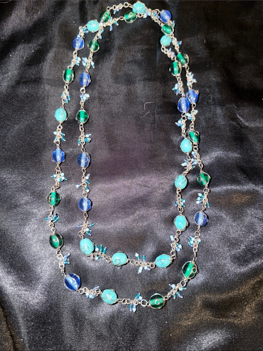 Multi-Color Blue & Green glass Beaded Women's Necklace